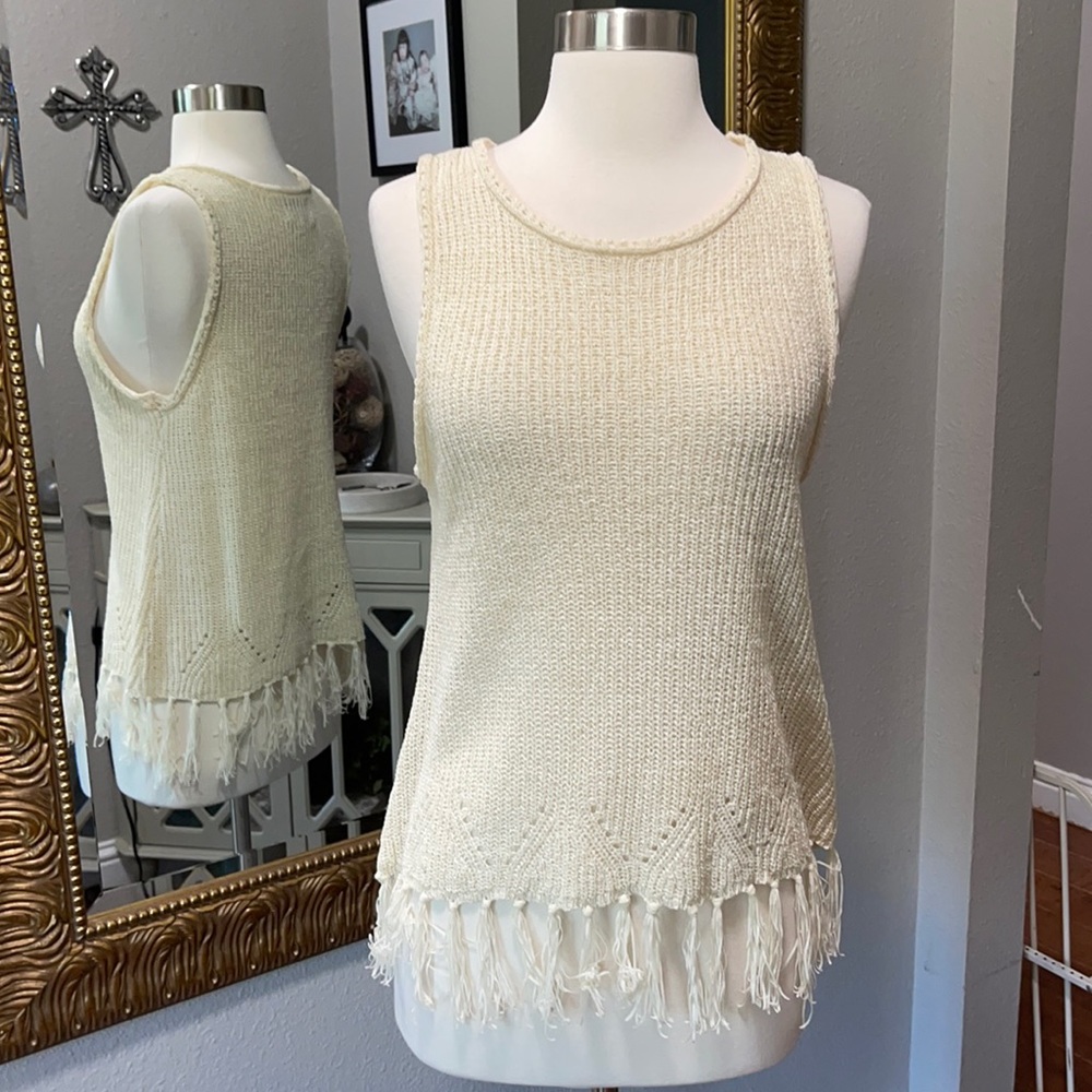 Pepin Cream Knit Fringe Tank Sweater